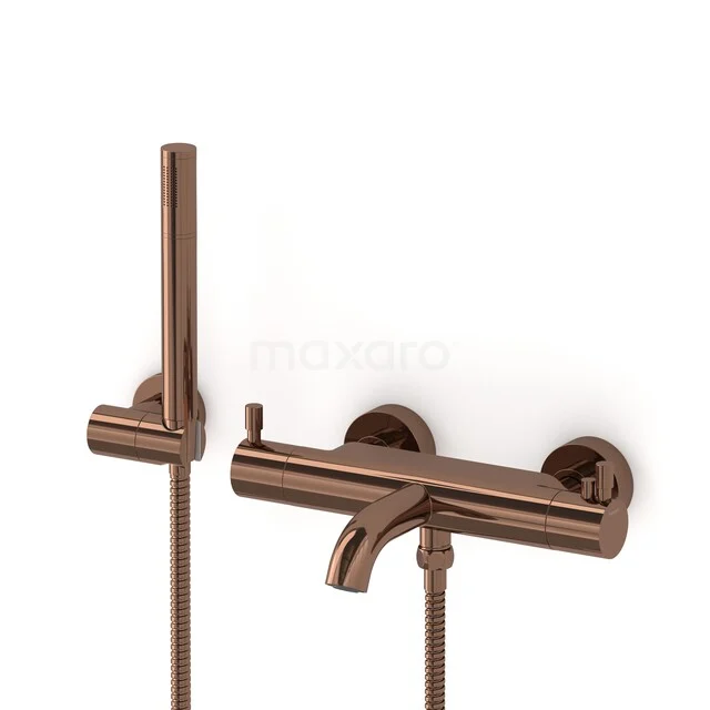 Radius built-in bath tap set | Shiny Copper Thermostatic Tap with hand shower 1 setting COGKP55-00002 Bronze bath tap set with hand shower and modern, minimalist design, ideal for a stylish bathroom.