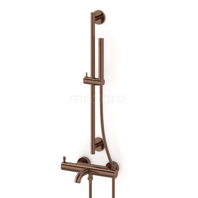 Radius built-in bath tap set | Shiny Copper Thermostatic Tap with hand shower 1 setting COGKP55-00003 Bronze shower rod sets with integrated tap, hand shower and adjustable holder, perfect for a modern bathroom.
