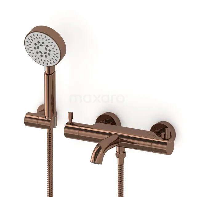 Bronze shower and bath tap with hand shower, minimalist design, ideal as a stylish addition to the bathroom.