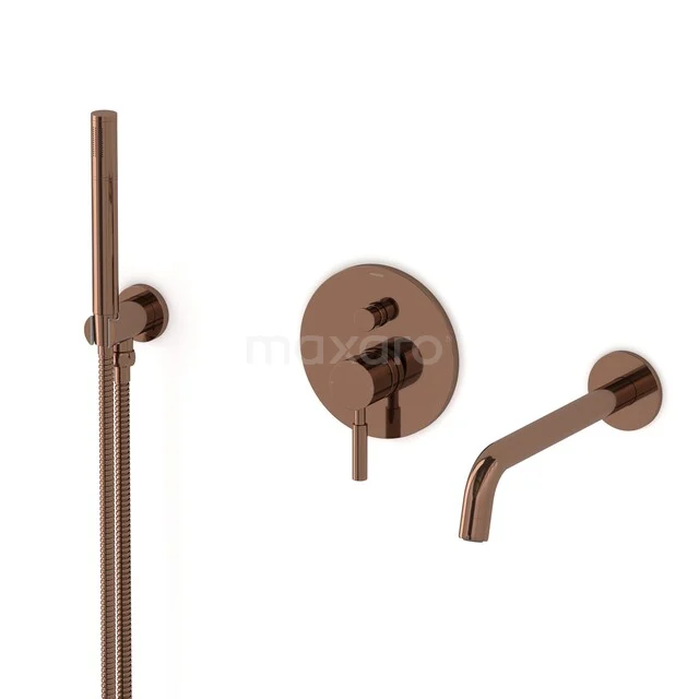 Radius Built-in bath tap set | Shiny Copper Single lever mixer tap with hand shower 1 setting CIGKP55-00003 Copper built-in shower and tap set with a glossy finish, ideal for a stylish and modern bathroom.