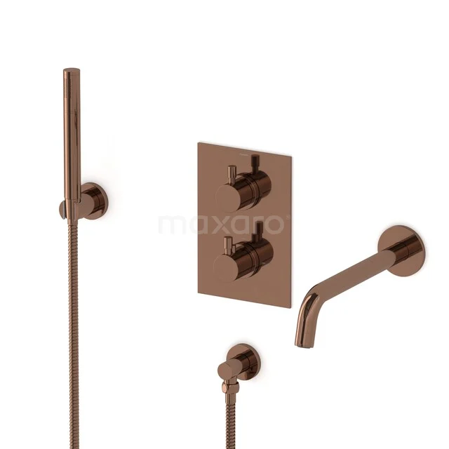 Copper built-in shower set with wall mixer tap, modern finish and minimalist design, ideal for a stylish bathroom.