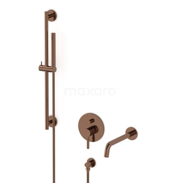 Radius Built-in bath tap set | Shiny Copper Single lever mixer tap with hand shower 1 setting CIGKP55-00015 Mat bronze built-in shower tap set with slide bar, round hand shower and minimalist design, perfect for a modern bathroom.