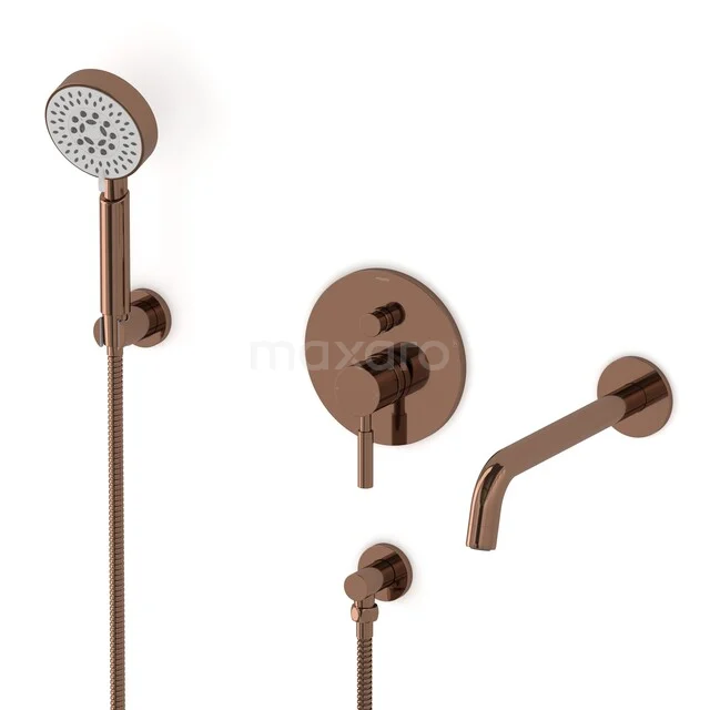 Radius Built-in bath tap set | Shiny Copper Thermostatic tap with 5-function hand shower CIGKP55-00024 Brown shower and tap set with hand shower, built-in tap and modern design, ideal for a stylish bathroom.