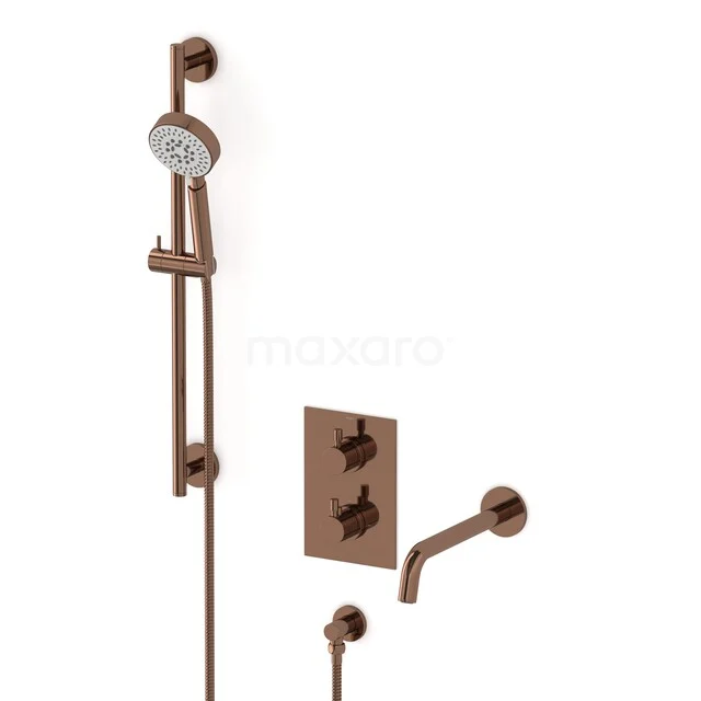 Radius Built-in bath tap set | Shiny Copper Single lever mixer tap with 5-function hand shower CIGKP55-00029 Copper built-in wall-mounted shower set with rain shower and hand shower, suitable for a modern bathroom style.