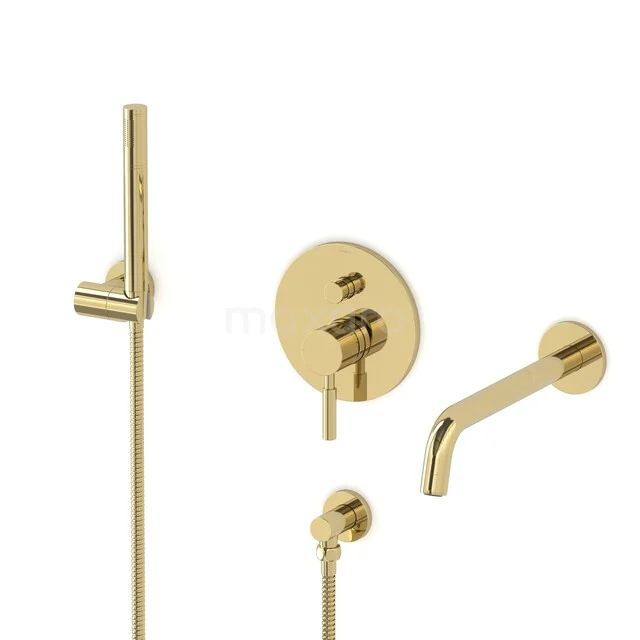 Radius Built-in bath tap set | Shiny Light Gold Single lever mixer tap with hand shower 1 setting CIGLG55-00012 Gold built-in shower valve with round mixer knob and hand shower, perfect for a luxury bathroom style.