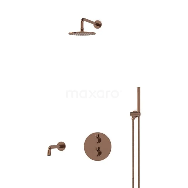 Radius Inbouw Badkraan met regendouche | Glanzend Koper Thermostatisch DIGKP55-00002