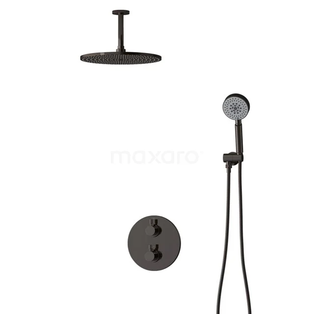 Inbouw Regendoucheset Radius Black Chrome, Thermostaatkraan, 30cm Hoofddouche, Zwart Chroom BIB55-00106