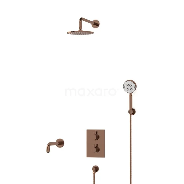 Radius Built-in Bath Tap with Rain Shower | Shiny Copper Thermostatic DIGKP55-00109 Copper shower set with rain shower, hand shower and thermostatic valve, ideal as a stylish addition to the bathroom.