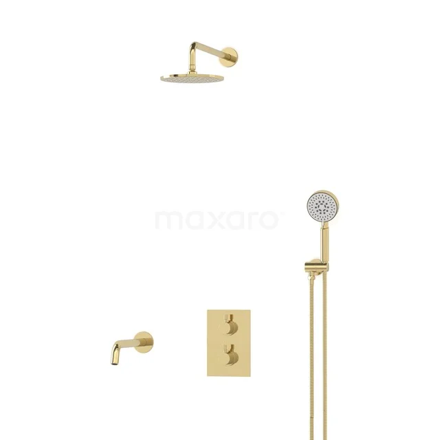 Radius Built-in Bath Tap with Rain Shower | Shiny Light Gold | Thermostatic DIGLG55-00061 Golden shower set with built-in tap, rain shower and hand shower, perfect for a luxury bathroom style.