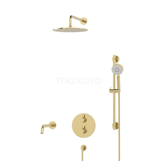 Radius Built-in Bath Tap with Rain Shower | Shiny Light Gold | Thermostatic DIGLG55-00090 Golden shower set with rain shower, hand shower, thermostat tap and sleek finish; luxurious addition for the bathroom.