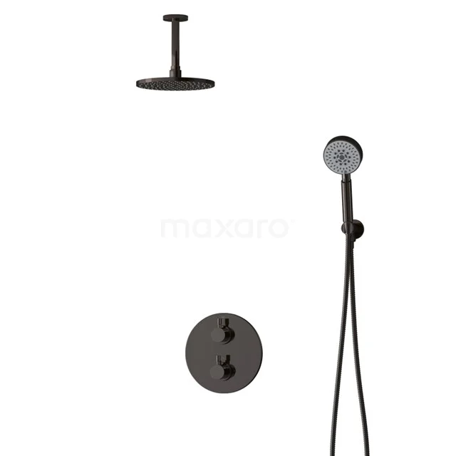 Inbouw Regendoucheset Radius Black Chrome, Thermostaatkraan, 20cm Hoofddouche, Zwart Chroom BIB55-00118