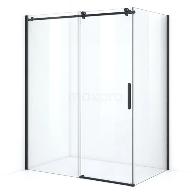 Duschkabine Crystal Allure 160x100cm aus klarem Sicherheitsglas mit Schiebetür Rundrollensystem Matt Schwarz L6120-1610M Duschkabine schwarz Rahmen, rechteckiges Design, Klarglas, ideal für einen modernen Badezimmerstil.