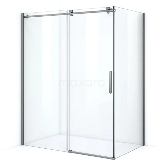 Shower enclosure with clear glass, aluminium profile and sliding door, modern design for luxury bathroom fittings.
