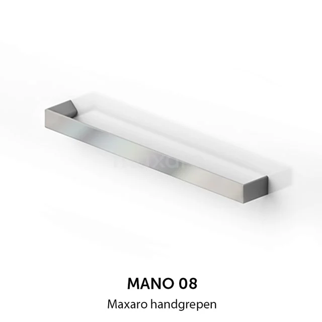 Strakke zilverkleurige handgreep Mano 08 van Maxaro, perfect voor moderne badkamermeubels.