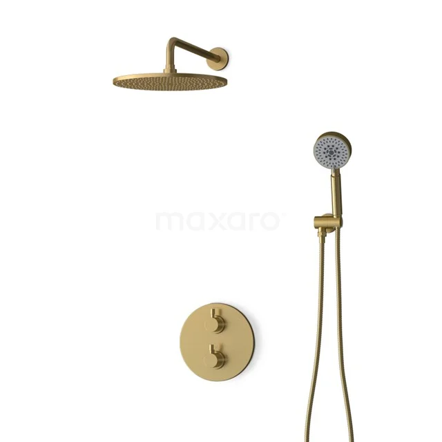Inbouw Regendoucheset Radius Gold, Thermostaatkraan, 30cm Hoofddouche, Goud BIG55-00097