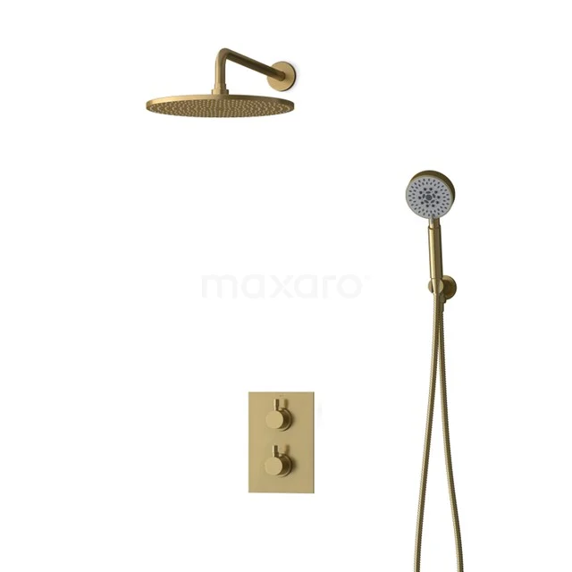 Inbouw Regendoucheset Radius Gold, Thermostaatkraan, 30cm Hoofddouche, Goud BIG55-00116