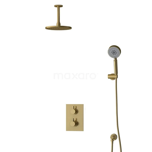 Inbouw Regendoucheset Radius Gold, Thermostaatkraan, 20cm Hoofddouche, Goud BIG55-00155