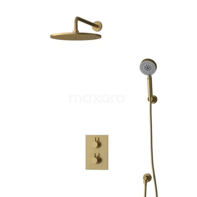Inbouw Regendoucheset Radius Gold, Thermostaatkraan, 30cm Hoofddouche, Goud BIG55-00170
