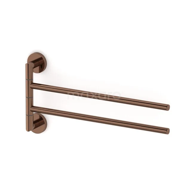 Radius Towel Rack | Shiny Copper | Rotatable 150-0401GKP Wall-mounted towel holder with two swivel arms, copper-coloured with a modern design, ideal for a stylish bathroom.
