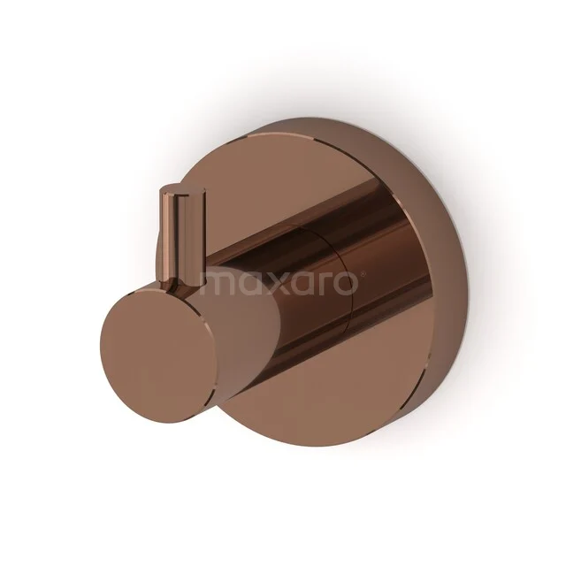 Round copper-coloured towel hook with a glossy finish, ideal as a stylish bathroom accessory.