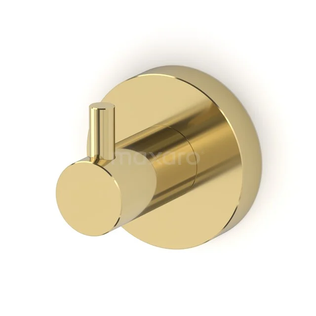 Radius Towel Hook | Shiny Light Gold 150-0602GLG Gold-coloured towel hook made of brass, circular design, ideal for a luxury bathroom style.