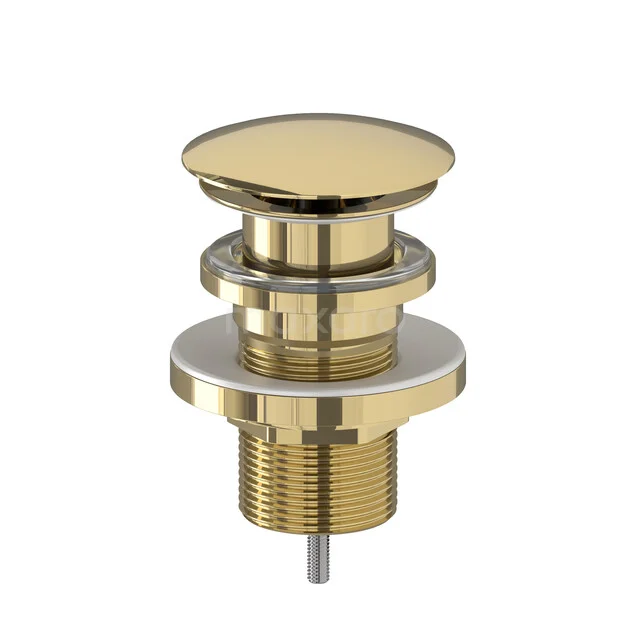 Non-Closing Drain Plug Shiny Light Gold Round 99.000.704GLG Golden click waste drain plug made of brass, round design, ideal for stylish bathroom sinks.