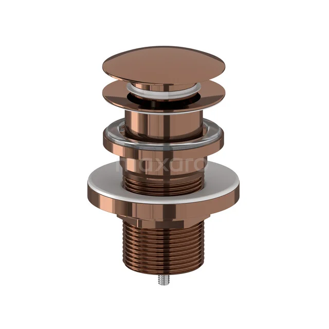 Drain Plug Lockable Shiny Copper Round 99.000.604GKP Copper click waste drain plug with a round shape, suitable for sinks and bathrooms, made of durable metal.