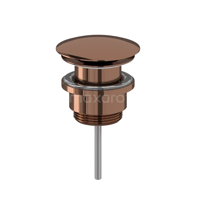 Non-Closing Drain Plug Shiny Copper Round 99.000.504GKP Copper click waste with a shiny finish, perfectly matching modern sinks in the bathroom.