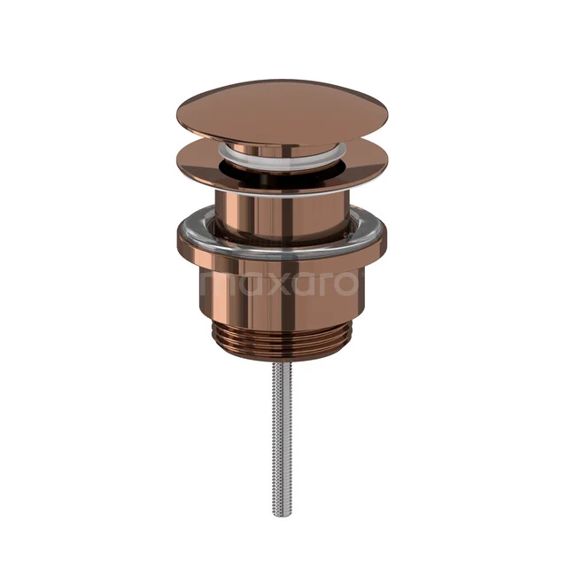 Copper click waste for sink, round shape and shiny finish, ideal for a modern bathroom design.