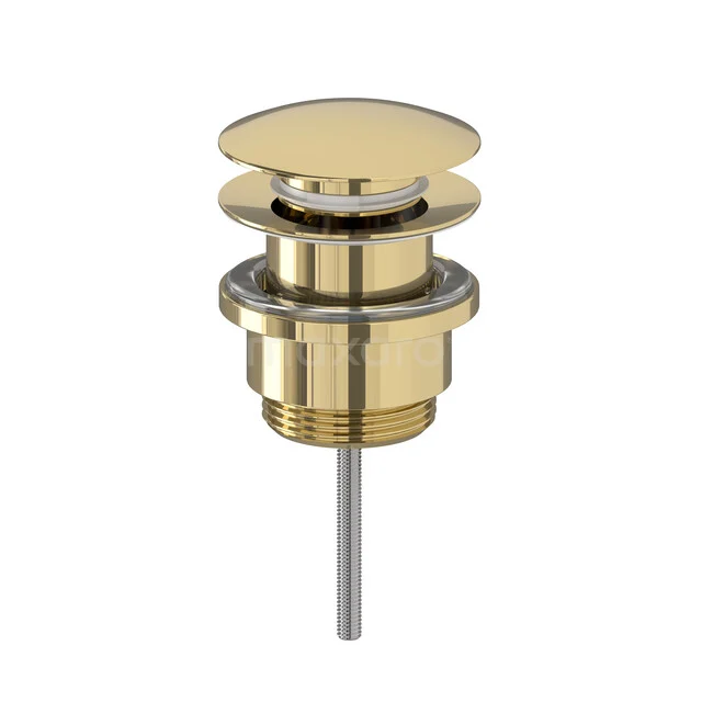 Drain Plug Lockable Shiny Light Gold Round 99.000.404GLG Golden click waste made of brass, ideal as a stylish addition to a modern bathroom.