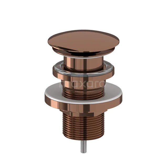 Copper click waste for the bathroom, round design with glossy finish, suitable for basins without overflow.