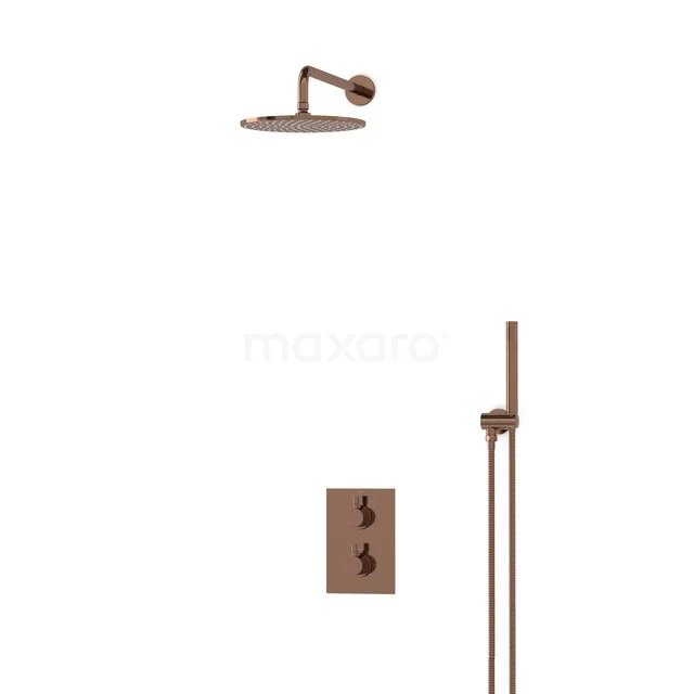 Radius Einbau Regenduschen-Set | Glänzendes Kupfer 25 cm Kopfbrause Thermostatisch BIGKP55-00007 Kupfer Regendusche mit Handbrause und Thermostatarmatur, modernes Design, ideal für ein stilvolles Badezimmer.