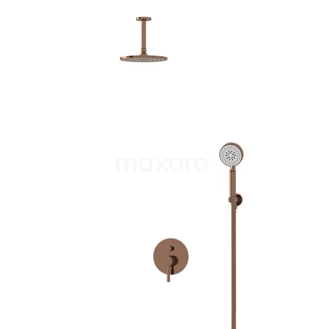 Radius Einbau Regenduschen-Set | Glänzendes Kupfer 20 cm Kopfbrause Einhebel Mischbatterie BIGKP55-00120 Bronzen Regenduschen-Set mit runder Kopf, Handbrause und Bedienungsknopf, ideal für eine stilvolle Badezimmergestaltung.