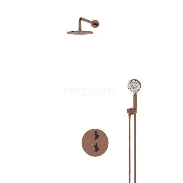 Radius Einbau Regenduschen-Set | Glänzendes Kupfer 20 cm Kopfbrause Thermostatisch BIGKP55-00091 Kupfer Regendusche und Handbrause Set mit runden Formen, ideal für ein stilvolles und modernes Badezimmer.