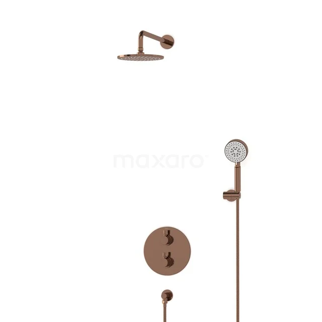 Radius Einbau Regenduschen-Set | Glänzendes Kupfer 20 cm Kopfbrause Thermostatisch BIGKP55-00145 Kupferne Regenduschen mit runder Dusche, verstellbarer Handbrause und Einbau-Thermostat, geeignet für moderne Badezimmer.