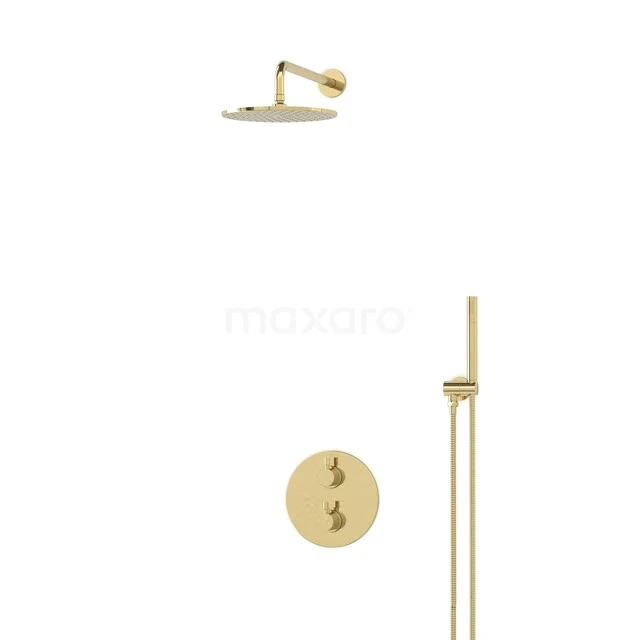 Gold Regenduschen Duschset mit runder Duschekopf, minimalistisches Design und moderne Ausführung für einen luxuriösen Badezimmer Stil.