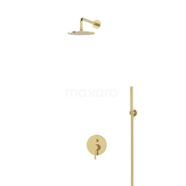 Radius Einbau Regenduschen Duschset | Glänzendes Lichtgold 20 cm Kopf Dusche Einhebel Mischbatterie BIGLG55-00039 Messing Gold Regenduschen-Set mit runder Form, einschließlich Handbrause und Thermostat, geeignet für moderne Badezimmer.