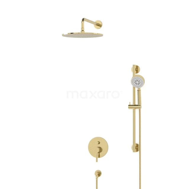 Gold Regenduschen-Set mit Handbrause und runder Kopf, perfekte Wahl für einen luxuriösen Badezimmerstil.