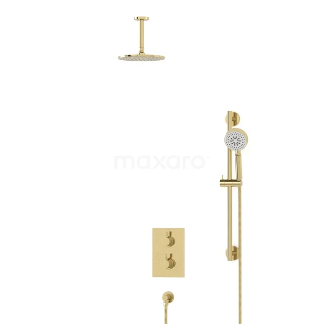 Gold Regenduschen Set mit Wand- und Deckenmontage, einschließlich Thermostatarmatur und Handbrause, luxuriöses Badezimmeraccessoire.