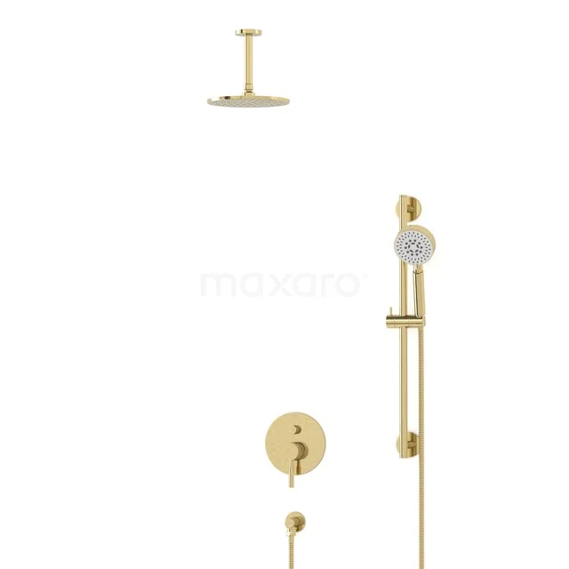 Gold Regenduschen set mit Decken- und Handbrause im modernen Design, ideal für ein luxuriöses Badezimmer-Upgrade.