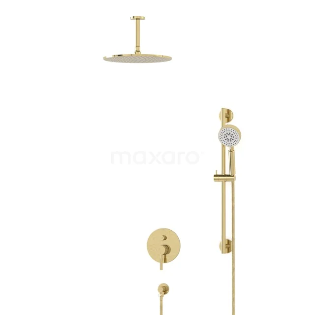 Gold Regenduschen-Set mit runder Ausführung, einschließlich Handbrause, ideal für einen luxuriösen und modernen Badezimmerstil.