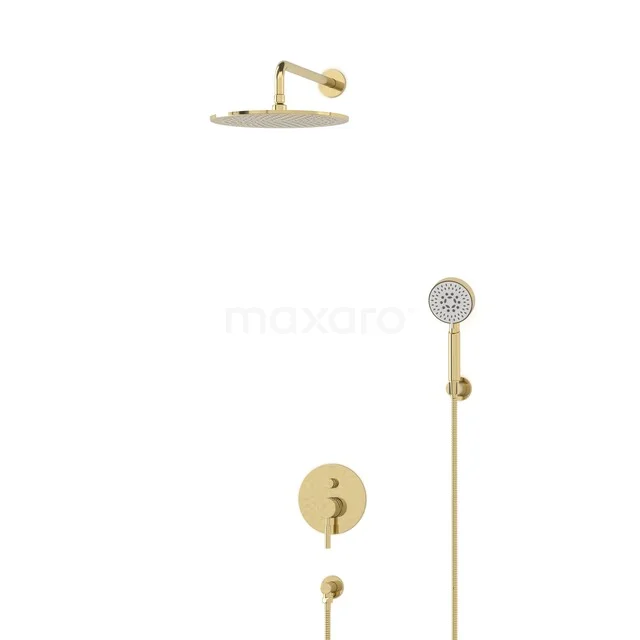 Gold Regenduschen Set mit runder Duschekopf und Handbrause, luxuriöse Ergänzung zu einem modernen Badezimmer.