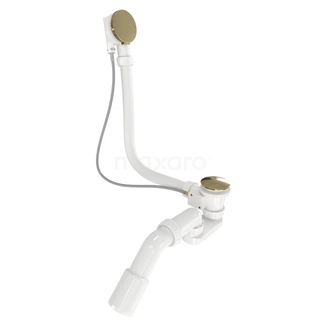 Siphon & Bath Drain With Overflow For Bathtub Shiny Light Gold TS44002GLG White waste system with chrome-coloured cover and overflow, ideal for a modern bathroom.