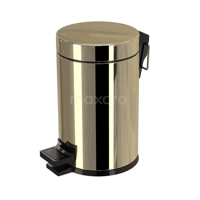 Gold-coloured round pedal bin made of stainless steel, perfect for use in the bathroom.