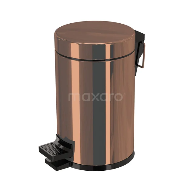 Radius Pedaalemmer | Glanzend Koper | 3 liter | Pedaalemmer met softclose voor Badkamer en Toilet 200-5201GKP Koperkleurige pedaalemmer met ronde vorm, glanzend roestvrij staal, ideaal voor modern badkamergebruik.