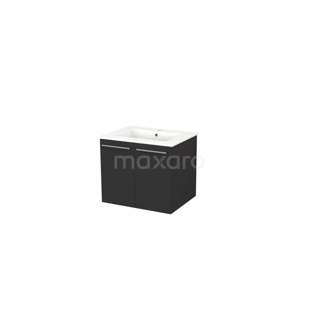 Box Vanity units with basin | 60 cm Matte black melamine front Ceramic 2 doors BMW27-00001