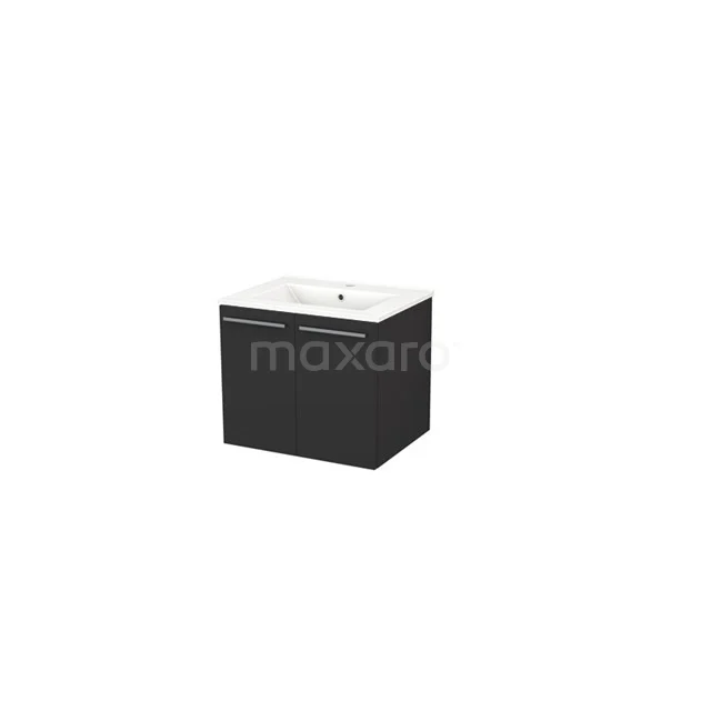 Box Badkamermeubel met wastafel | 60 cm Mat zwart front Keramiek 2 deuren BMA007287