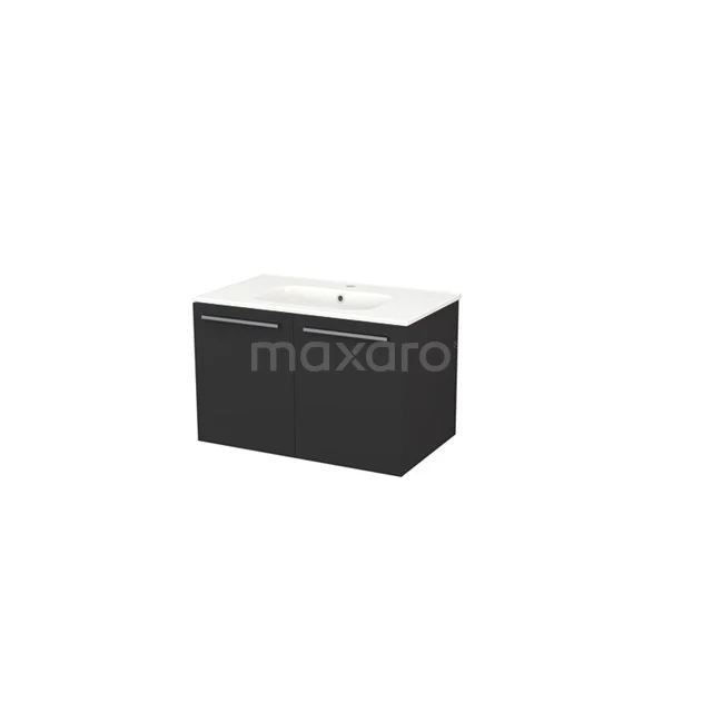 Box Badkamermeubel met wastafel | 80 cm Mat zwart front Keramiek 2 deuren BMA007289