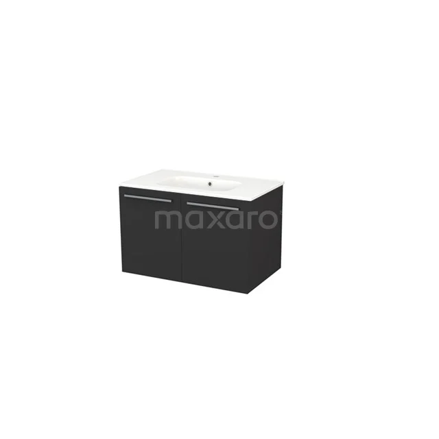 Box Badkamermeubel met wastafel | 80 cm Zwart front Keramiek 2 deuren BMW27-00011