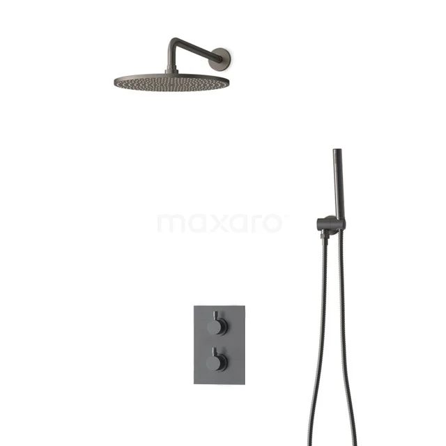 Inbouw Regendoucheset Radius Black Steel, Thermostaatkraan, 30cm Hoofddouche, Zwart Metaal BIM55-00010